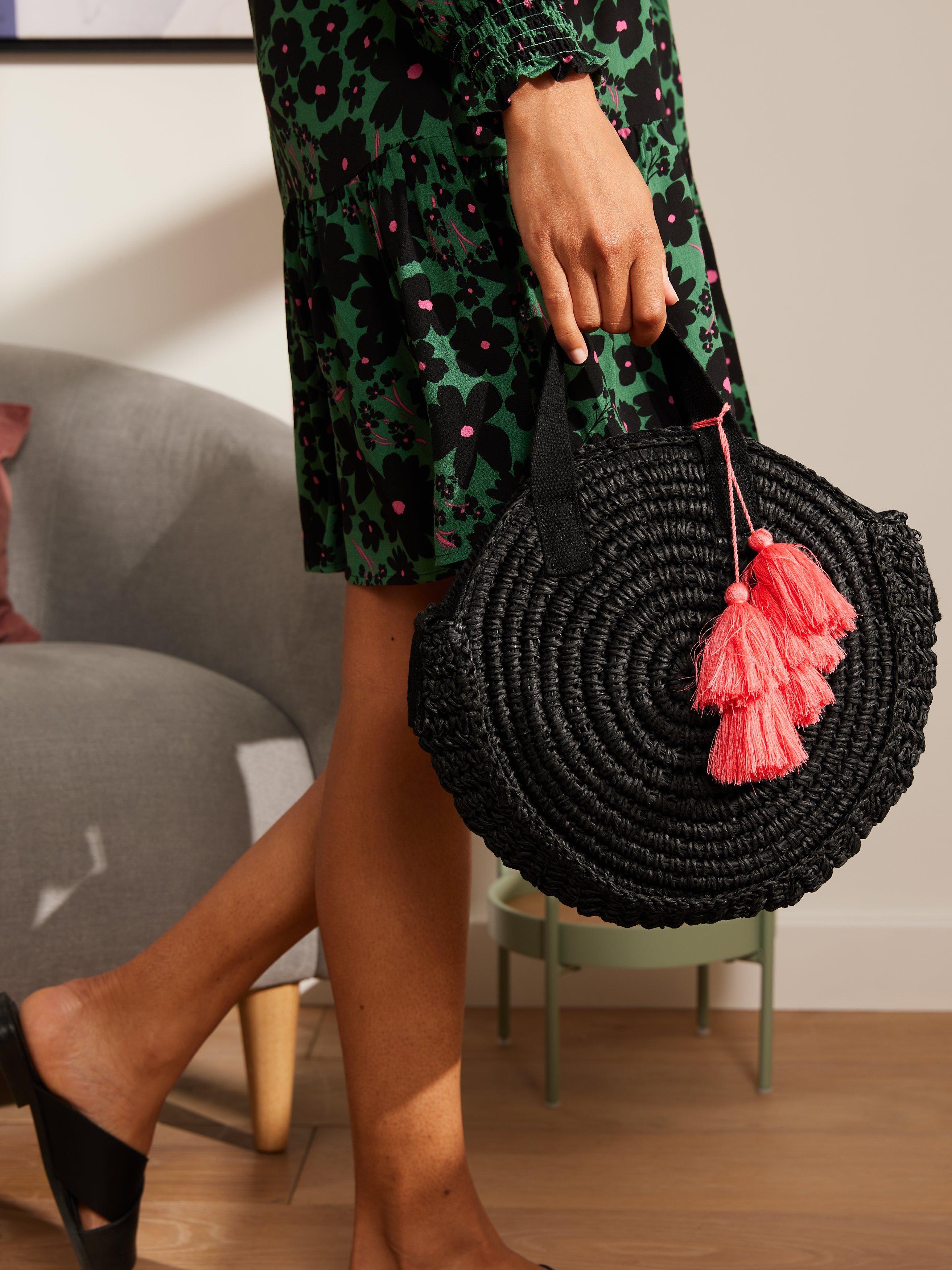 John Lewis ANYDAY Circle Raffia Cross Body Bag, Black