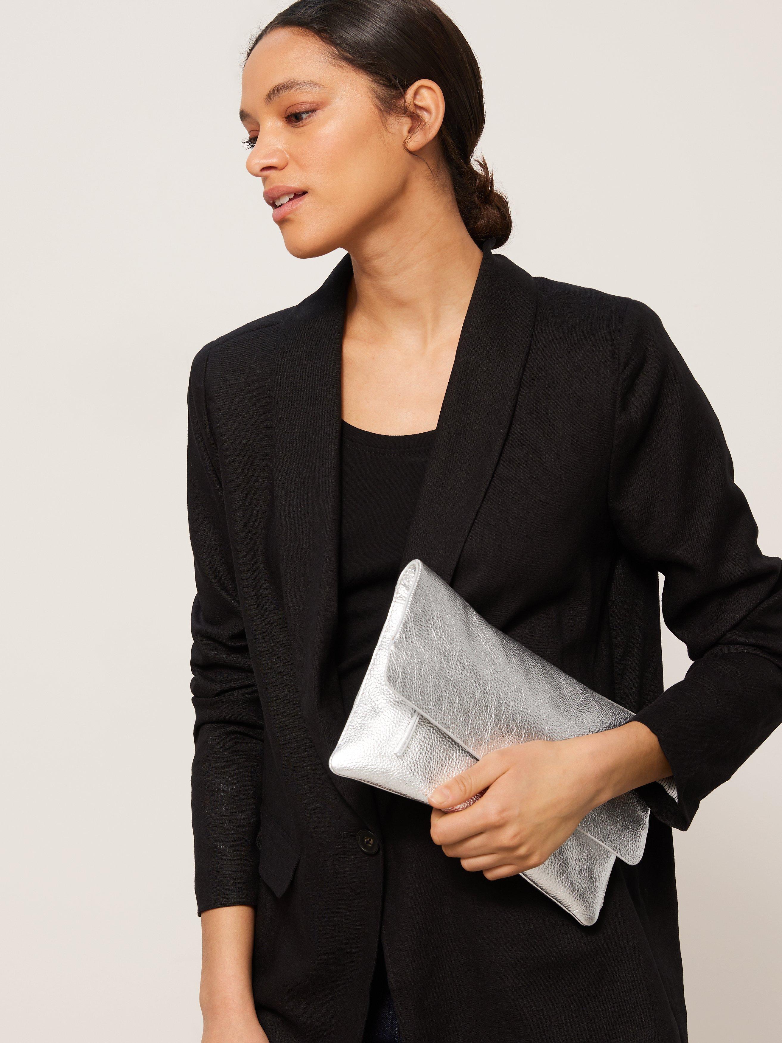 Product image 2 of 5, which shows John Lewis Mistry Leather Flapover Clutch Bag, Silver