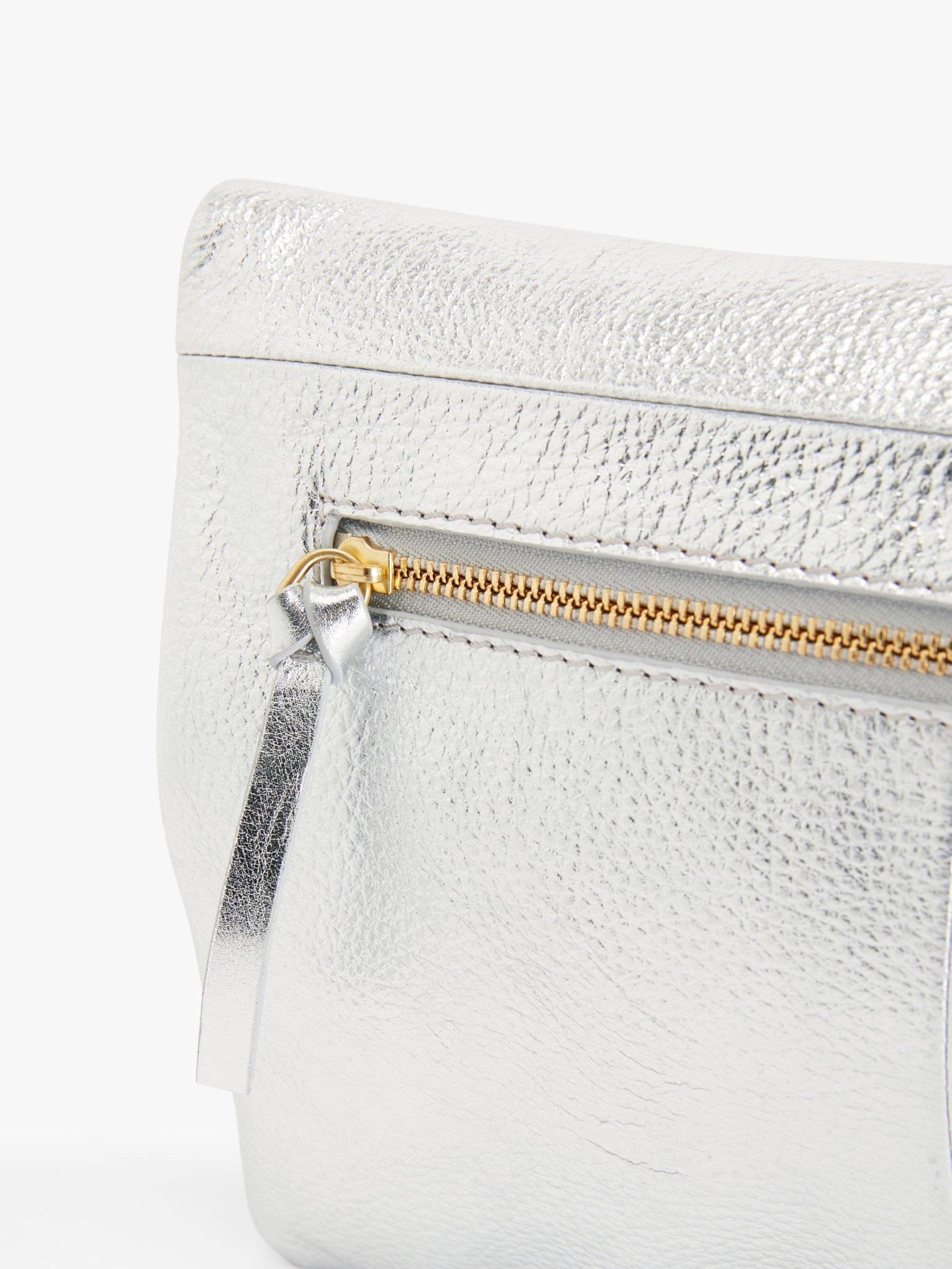 Product image 5 of 5, which shows John Lewis Mistry Leather Flapover Clutch Bag, Silver