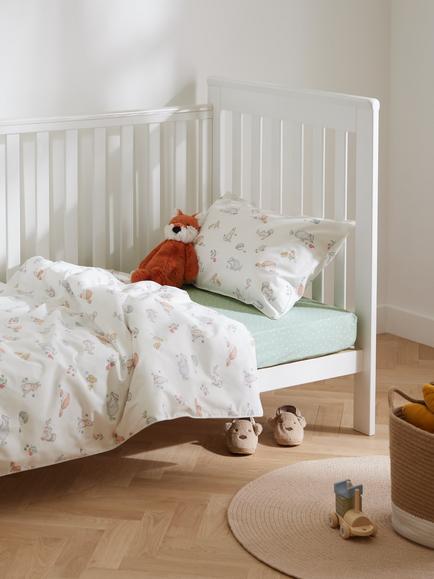 John Lewis Oh My Darling Woodland Print Toddler Pure Cotton Duvet Cover and Pillowcase Set, White/Multi