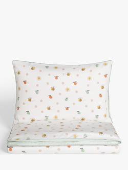 John Lewis Oh My Darling Bee Print Reversible Toddler Pure Cotton Duvet Cover and Pillowcase Set, Cotbed (120 x 140cm), White/Multi