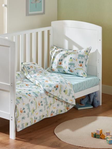 John Lewis Jungle Friends Print Toddler Pure Cotton Duvet Cover and Pillowcase Set, Cotbed (120 x 140cm), Multi
