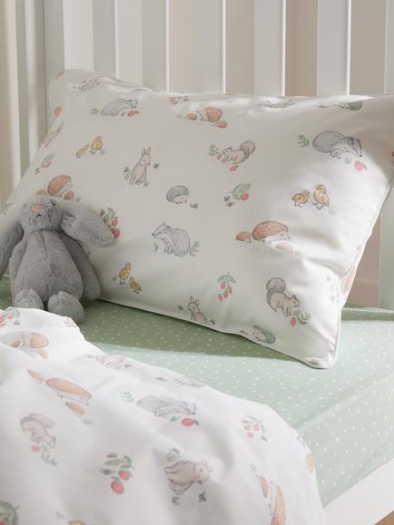 John Lewis Oh My Darling Woodland Print Toddler Pure Cotton Duvet Cover and Pillowcase Set - view 2, White/Multi