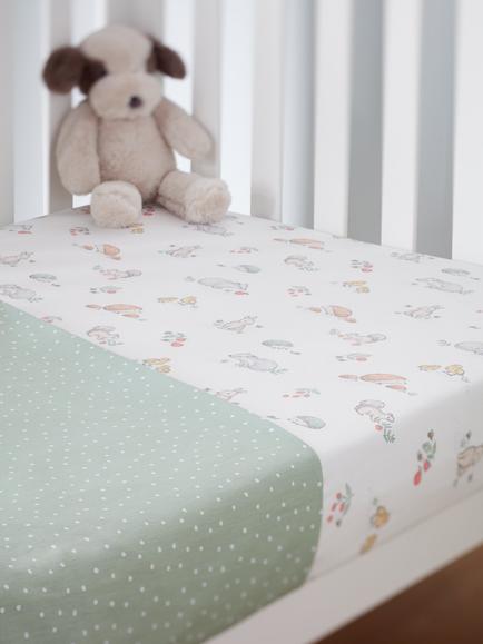 John Lewis Oh My Darling Woodland & Spot Print Cotton Fitted Baby Sheet, Pack of 2, Multi