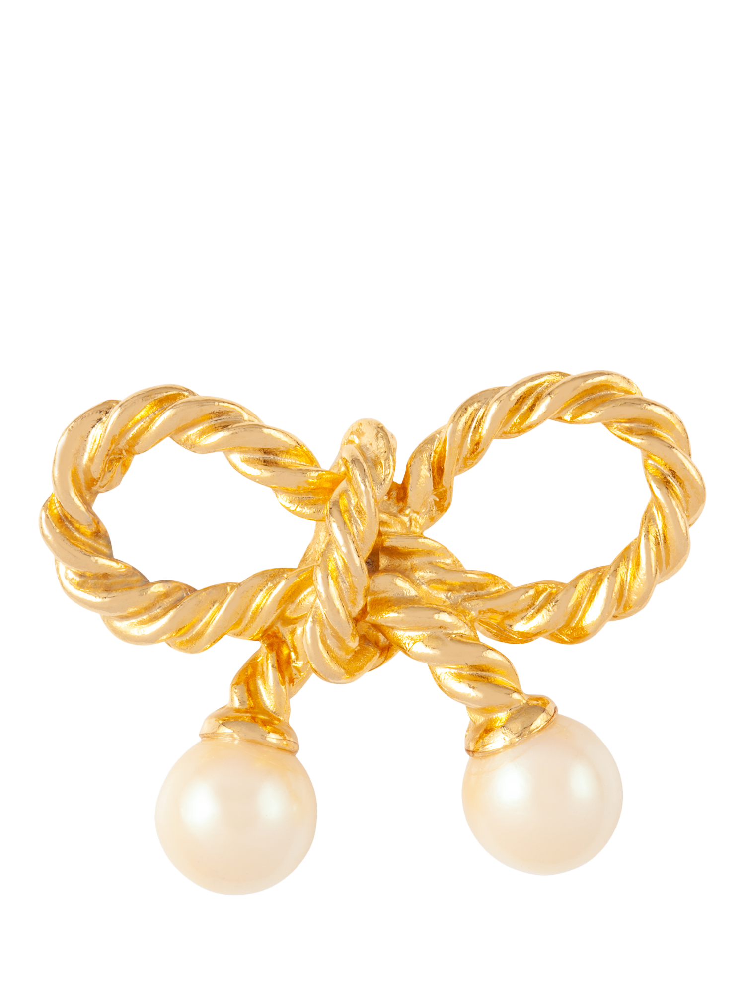 Product image 1 of 2, which shows Susan Caplan Pre-Loved Gold Plated Faux Pearl Textured Bow Brooch, Dated Circa 1980s