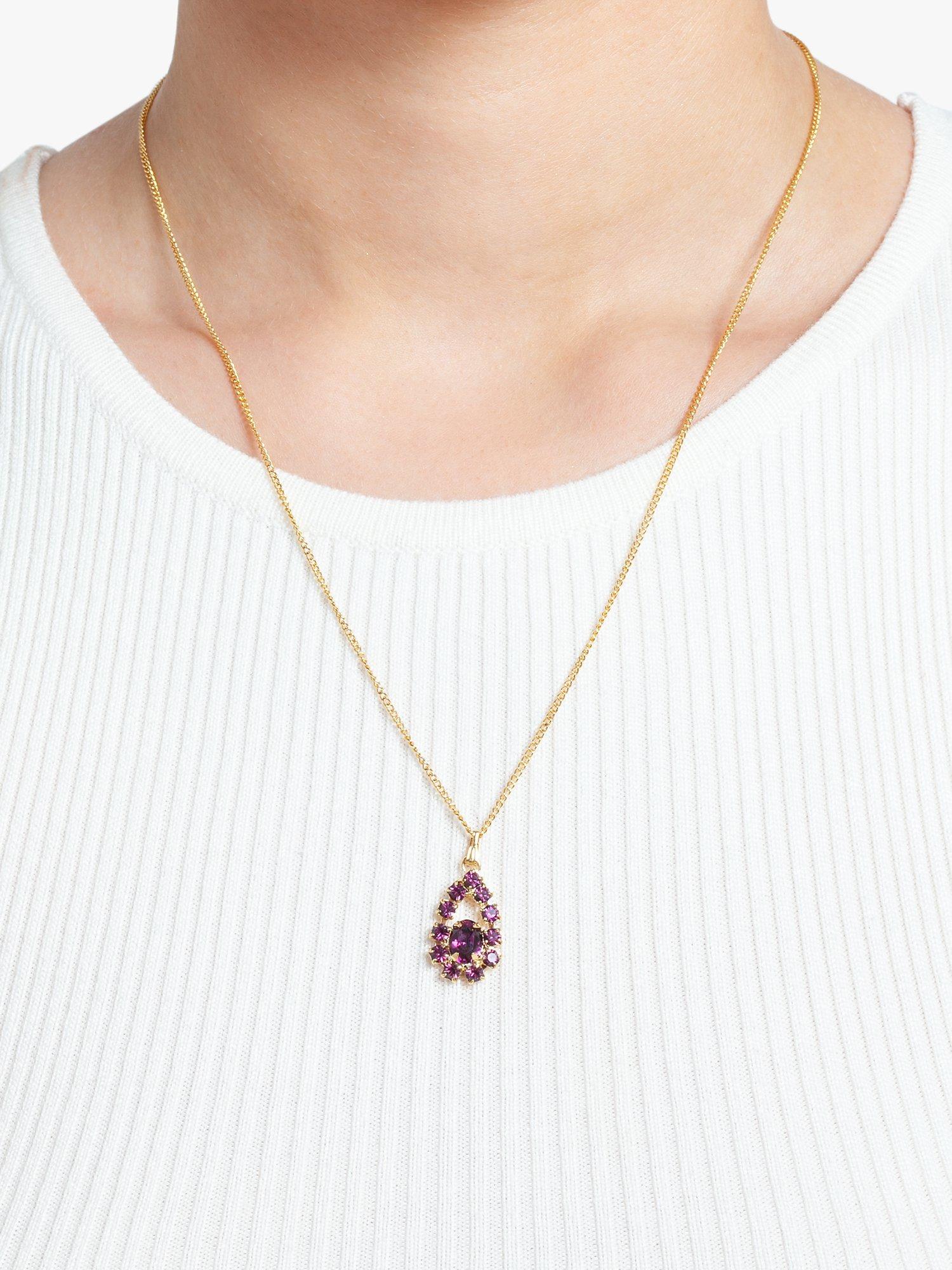 Product image 2 of 2, which shows Susan Caplan Pre-Loved Edwardian Revival Gold Plated Swarovski Crystals Teardrop Pendant Necklace, Dated Circa 1980s