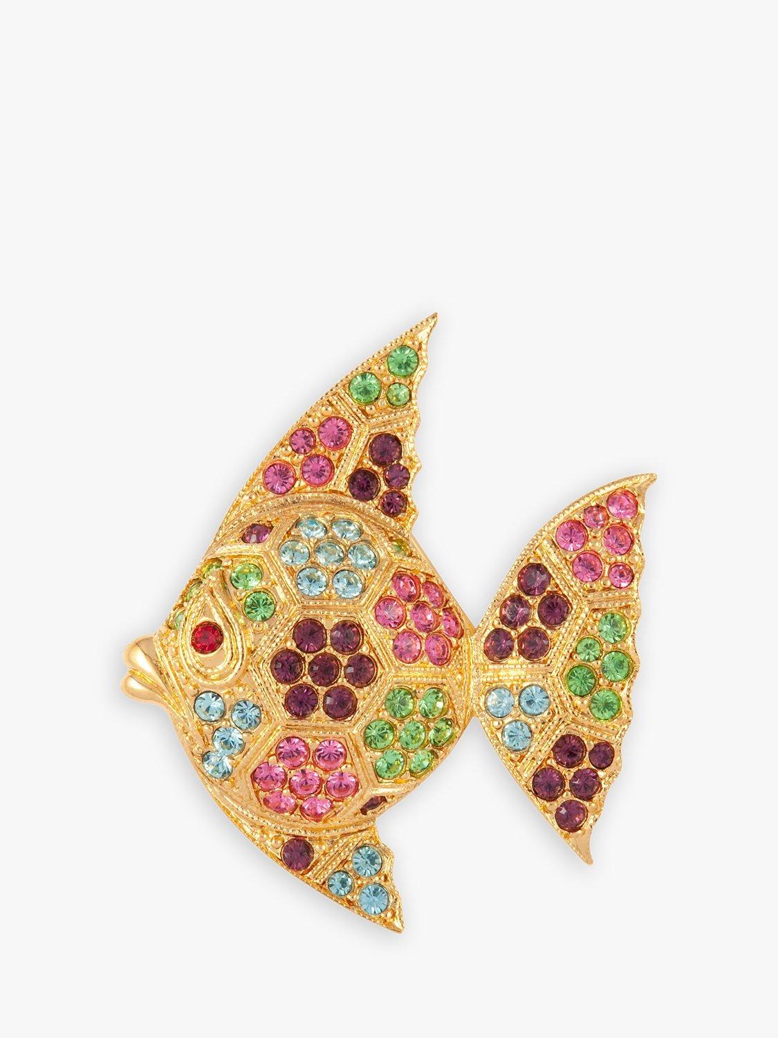 Susan Caplan Vintage 22ct Gold Plated Swarovski Crystal Fish Brooch, Dated Circa 1980s
