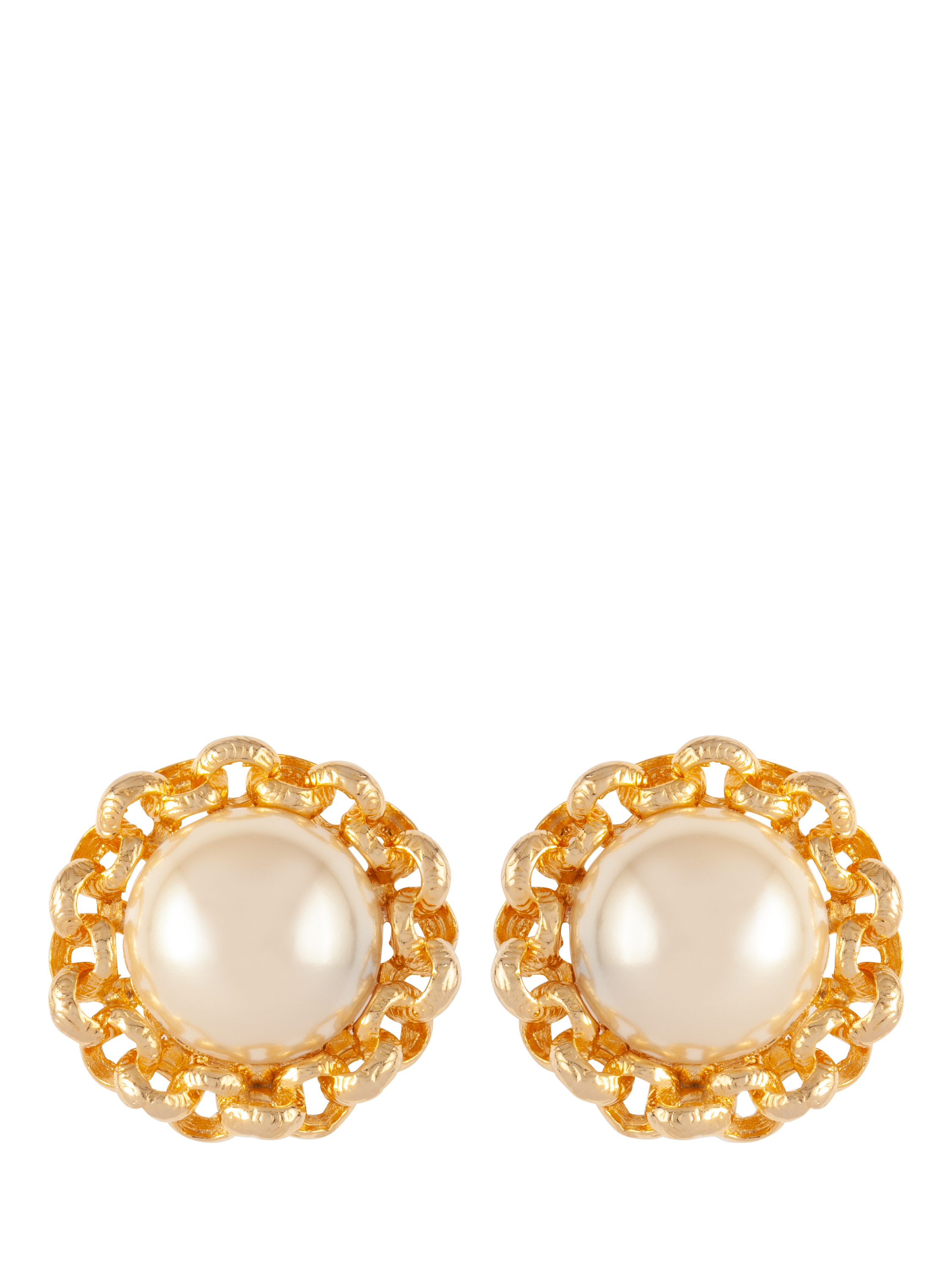Product image 1 of 3, which shows Susan Caplan Pre-Loved Rediscovered Collection Gold Plated Faux Pearl Clip-On Earrings, Gold/Cream
