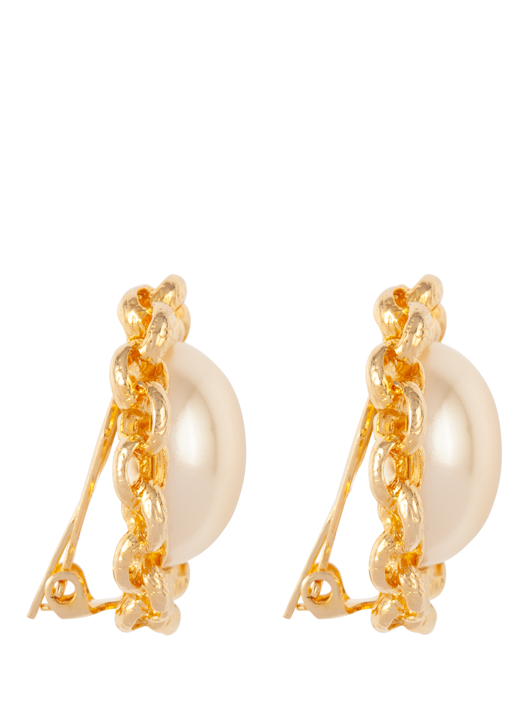 Product image 2 of 3, which shows Susan Caplan Pre-Loved Rediscovered Collection Gold Plated Faux Pearl Clip-On Earrings, Gold/Cream