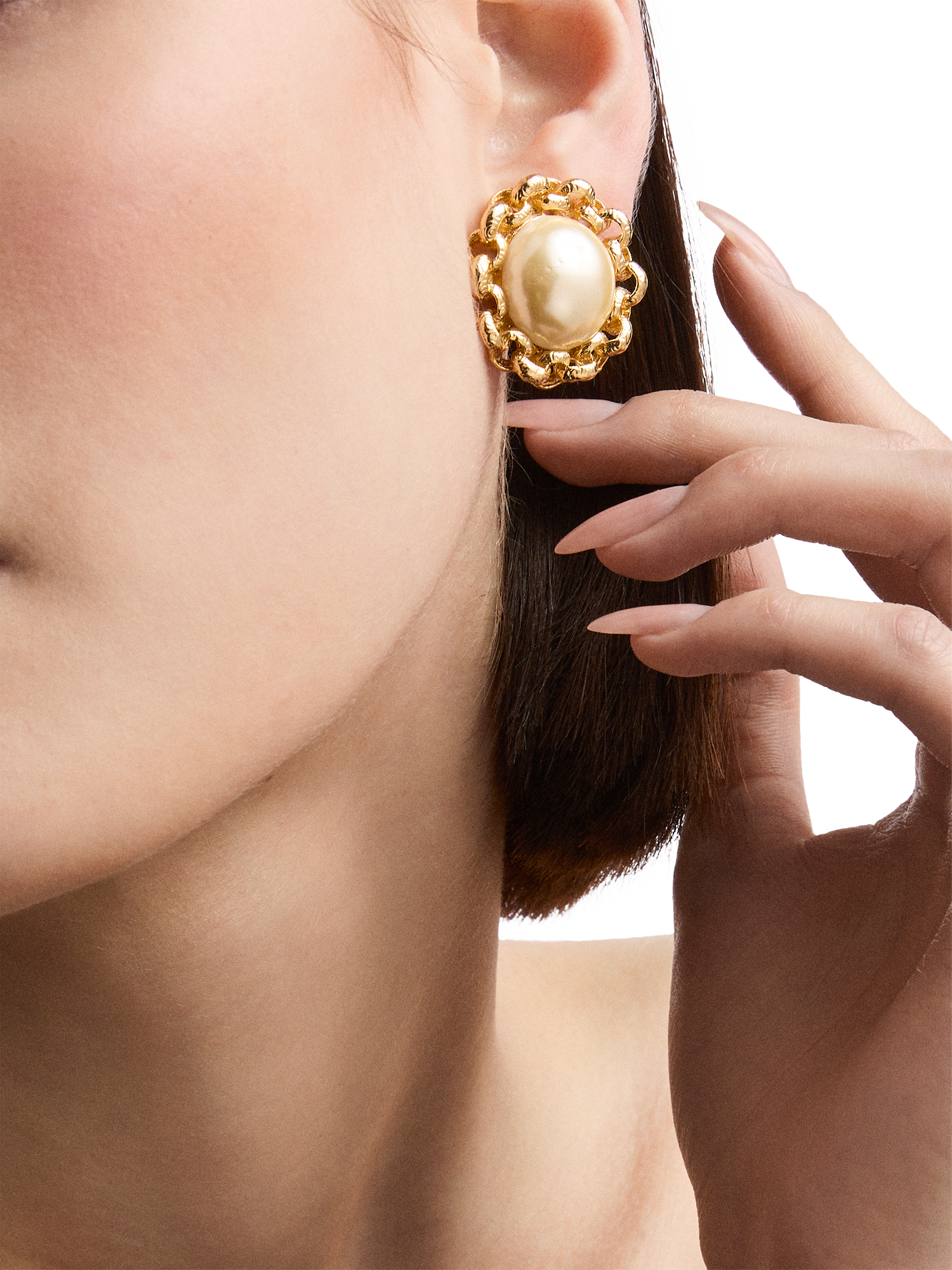 Product image 3 of 3, which shows Susan Caplan Pre-Loved Rediscovered Collection Gold Plated Faux Pearl Clip-On Earrings, Gold/Cream