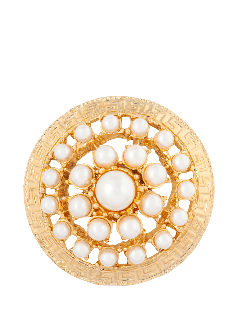 Product image 1 of 2, which shows Susan Caplan Pre-Loved Gold Plated Faux Pearl Round Brooch, Gold/White
