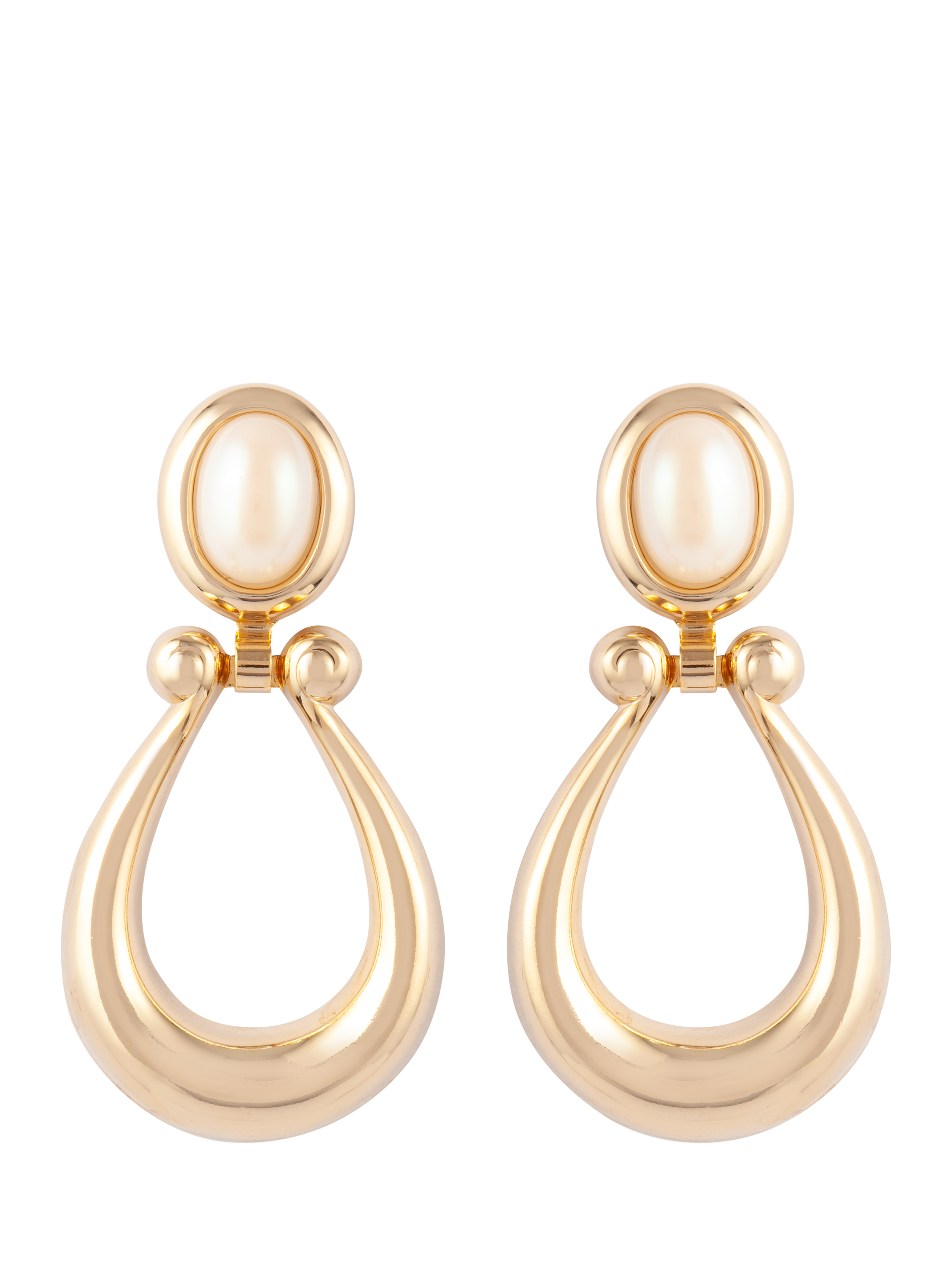 Susan Caplan Pre-Loved Rediscovered Collection Gold Plated Faux Pearl Door Knocker Drop Earrings, Gold/Cream