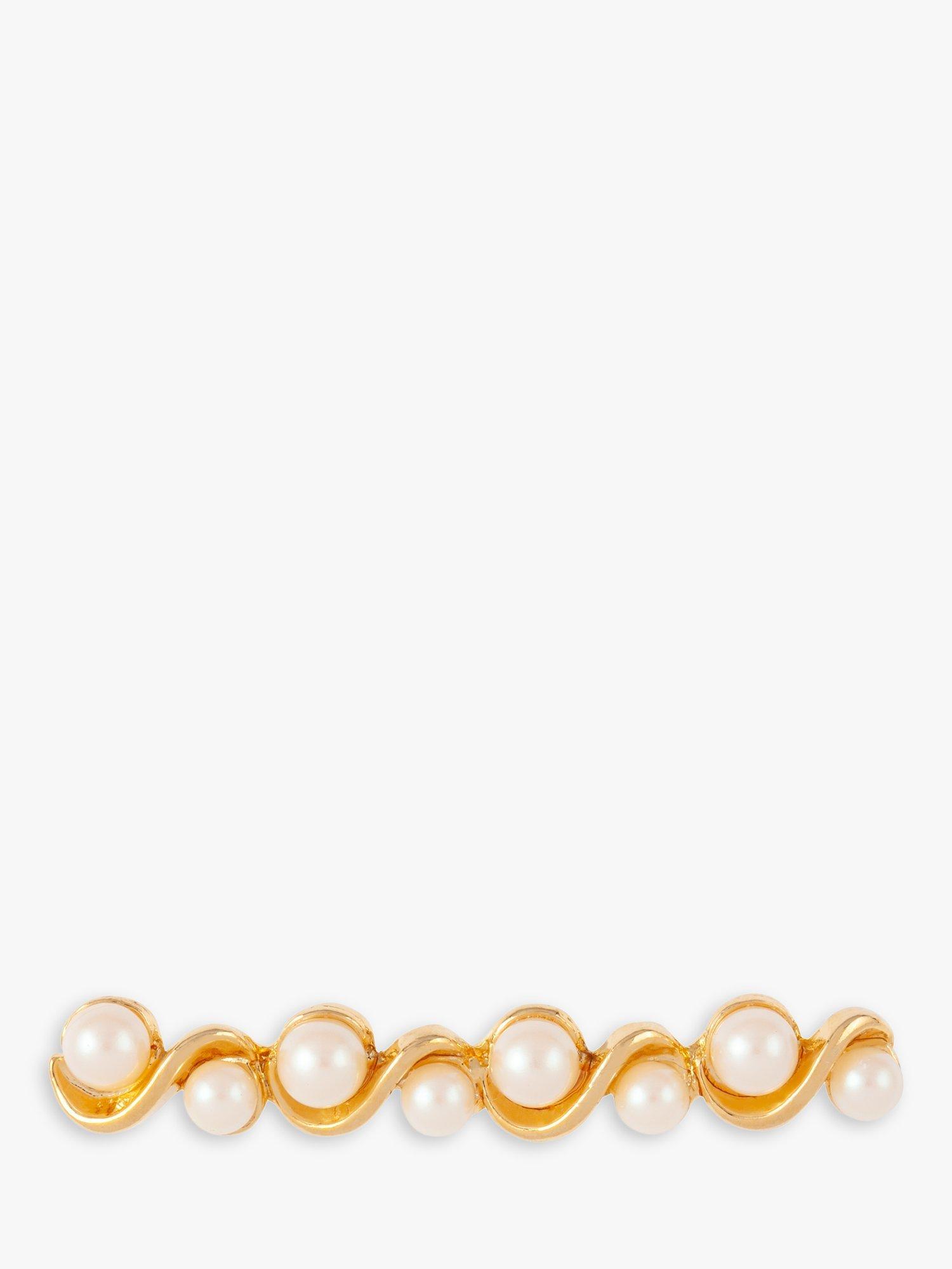 Product image 1 of 2, which shows Susan Caplan Pre-Loved Gold Plated Faux Pearl Bar Brooch, Dated Circa 1990s, Gold/White