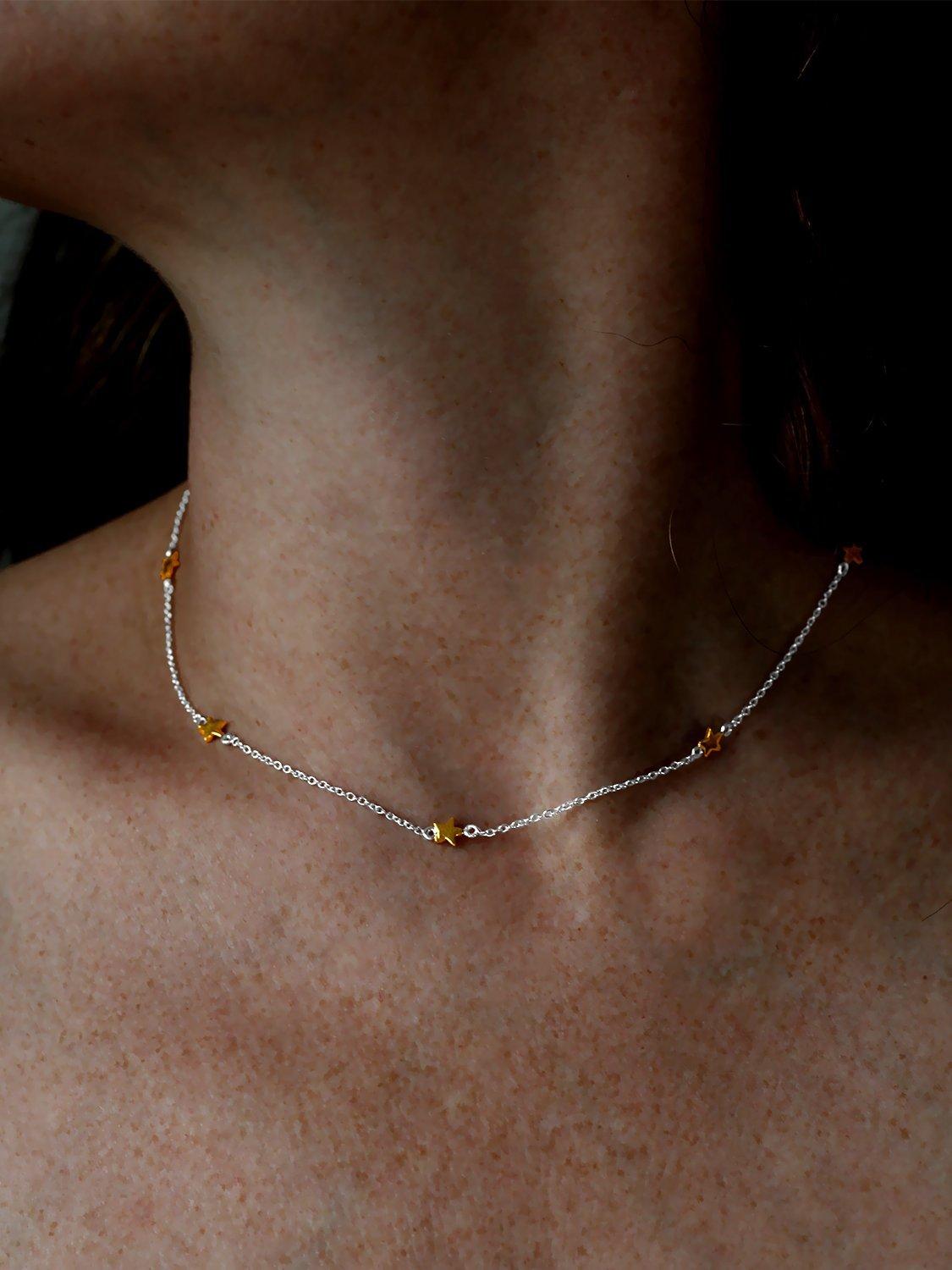 Product image 2 of 4, which shows Nina B Two-Tone Star Collar Necklace, Silver/Gold