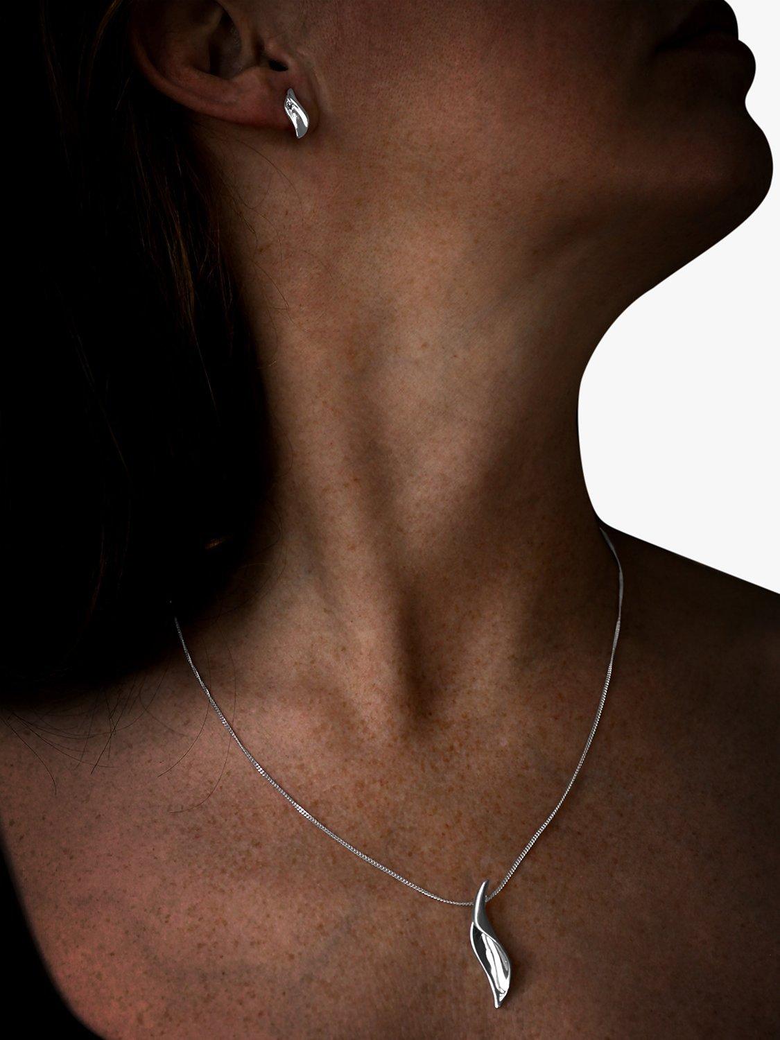 Product image 3 of 4, which shows Nina B Polished Lily Pendant Necklace, Silver