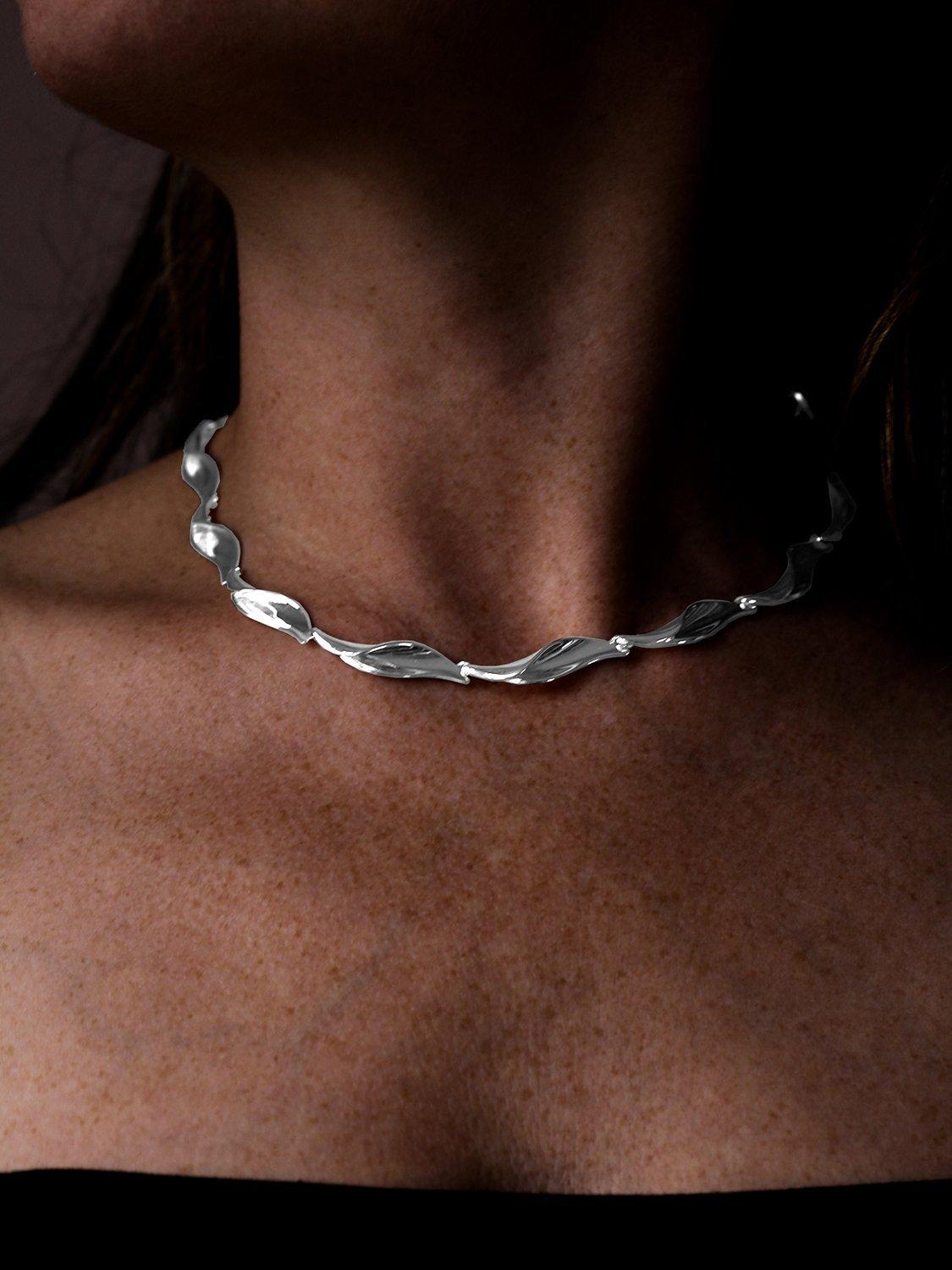 Product image 2 of 4, which shows Nina B Polished Lily Collar Necklace, Silver