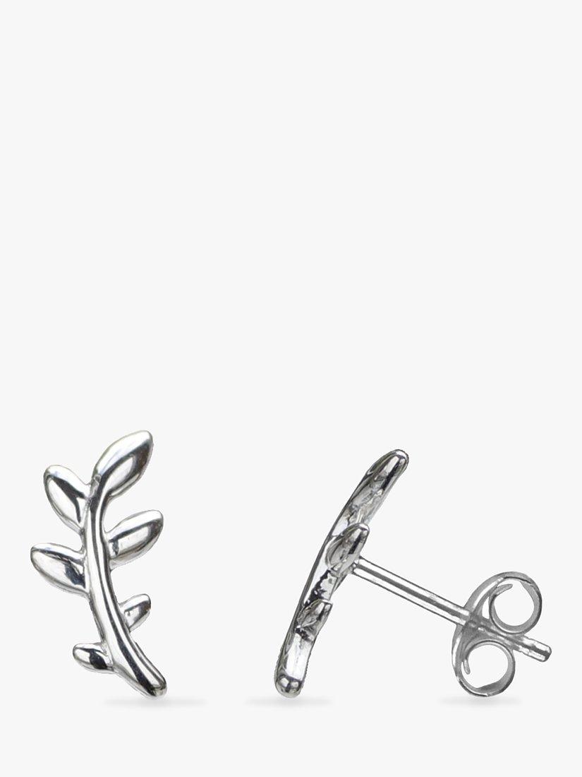 Product image 1 of 2, which shows Nina B Small Olive Branch Stud Earrings, Silver