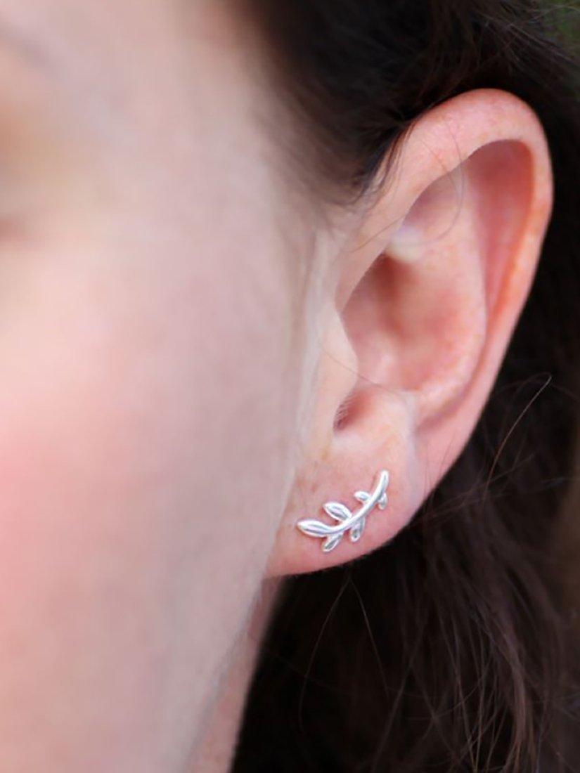 Product image 2 of 2, which shows Nina B Small Olive Branch Stud Earrings, Silver