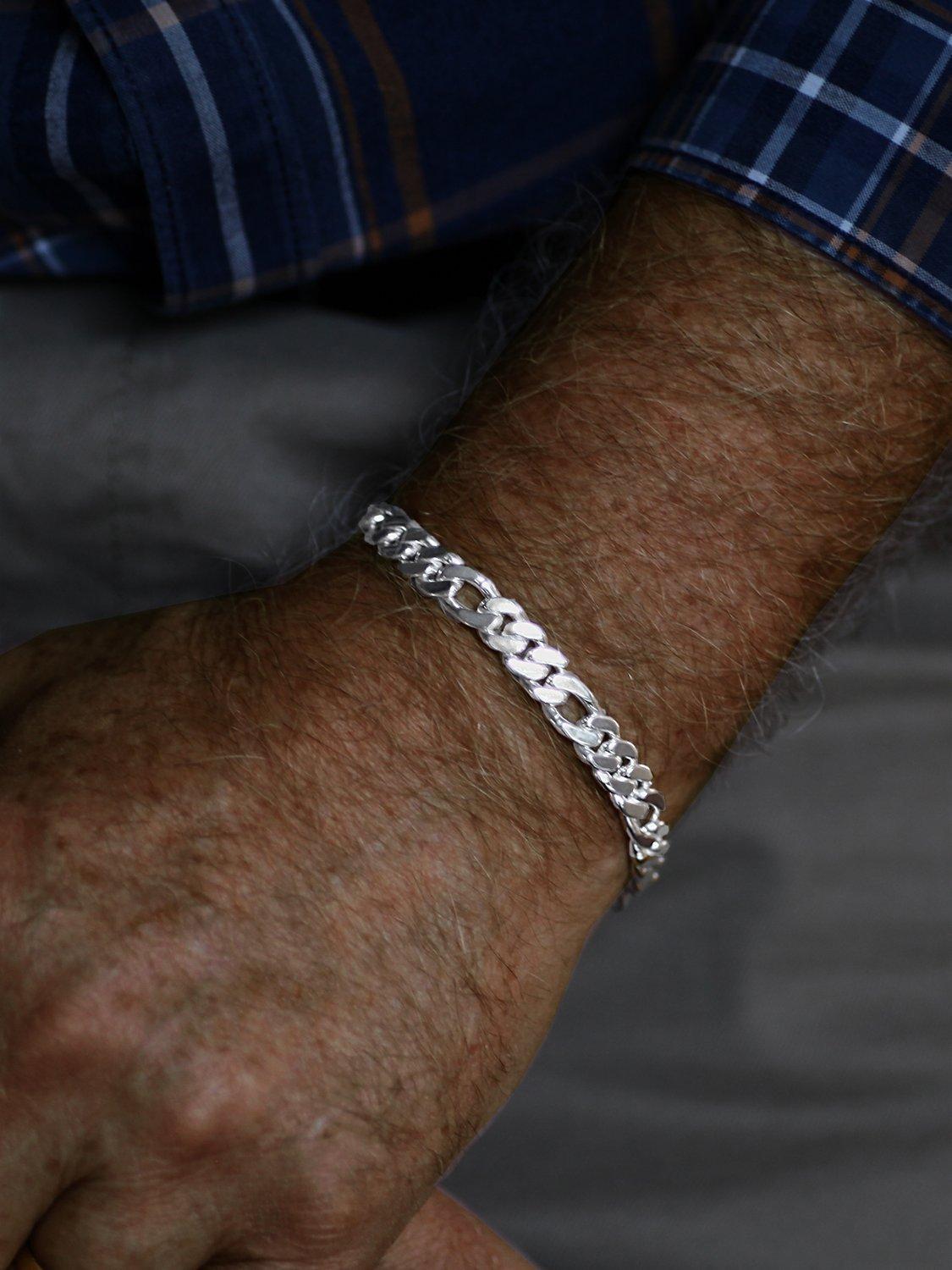 Product image 2 of 4, which shows Nina B Men's Sterling Silver Figaro Chain Bracelet, Silver