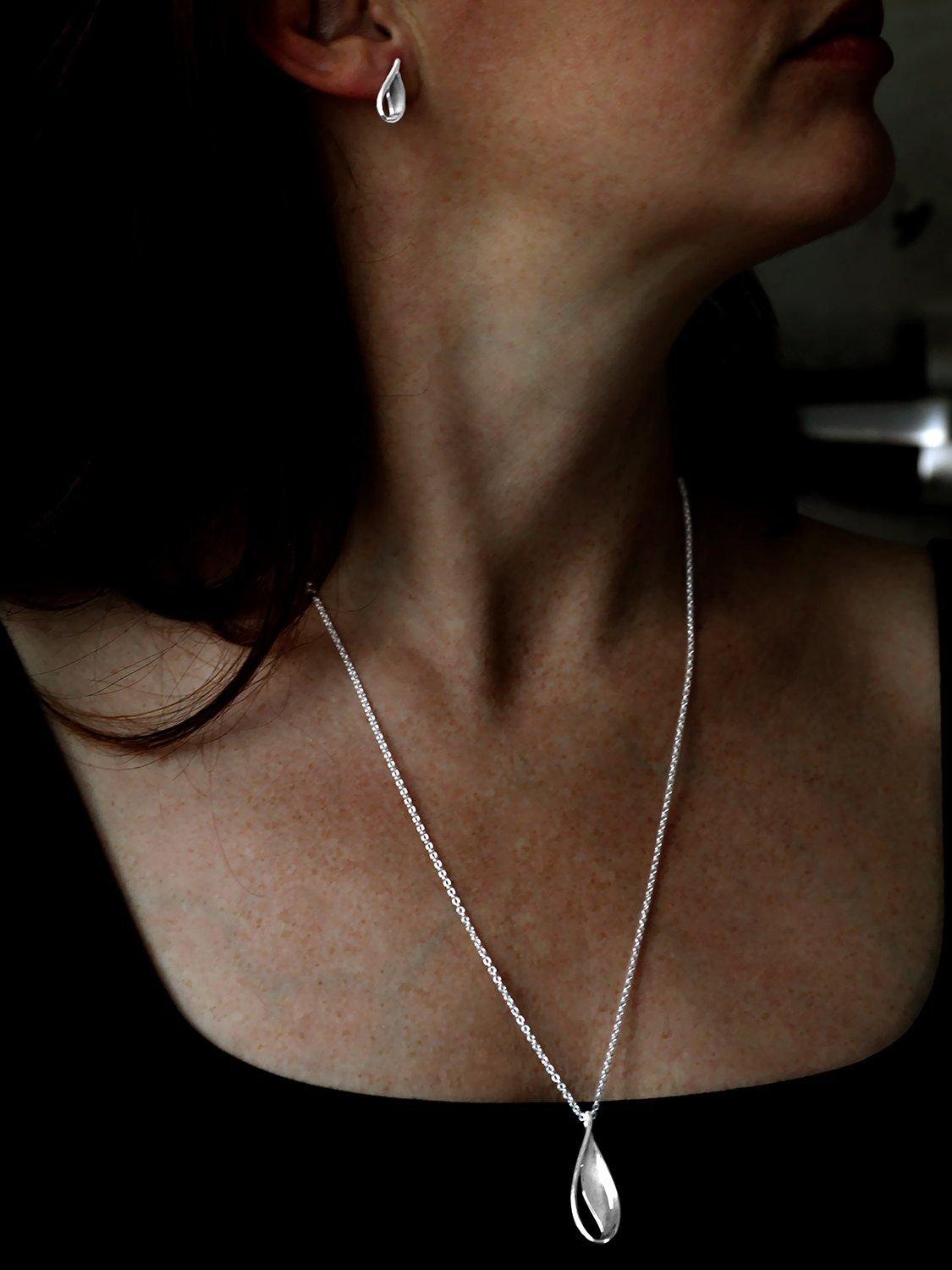 Product image 3 of 4, which shows Nina B Polished Open Drop Pendant Necklace, Silver