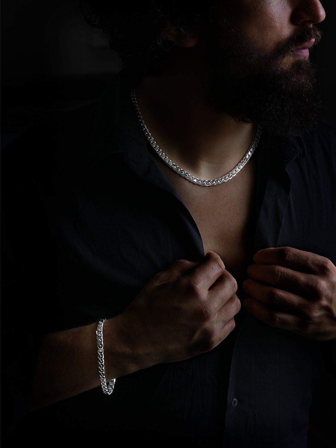 Product image 3 of 4, which shows Nina B Men's Sterling Silver Heavy Curb Chain Bracelet, Silver