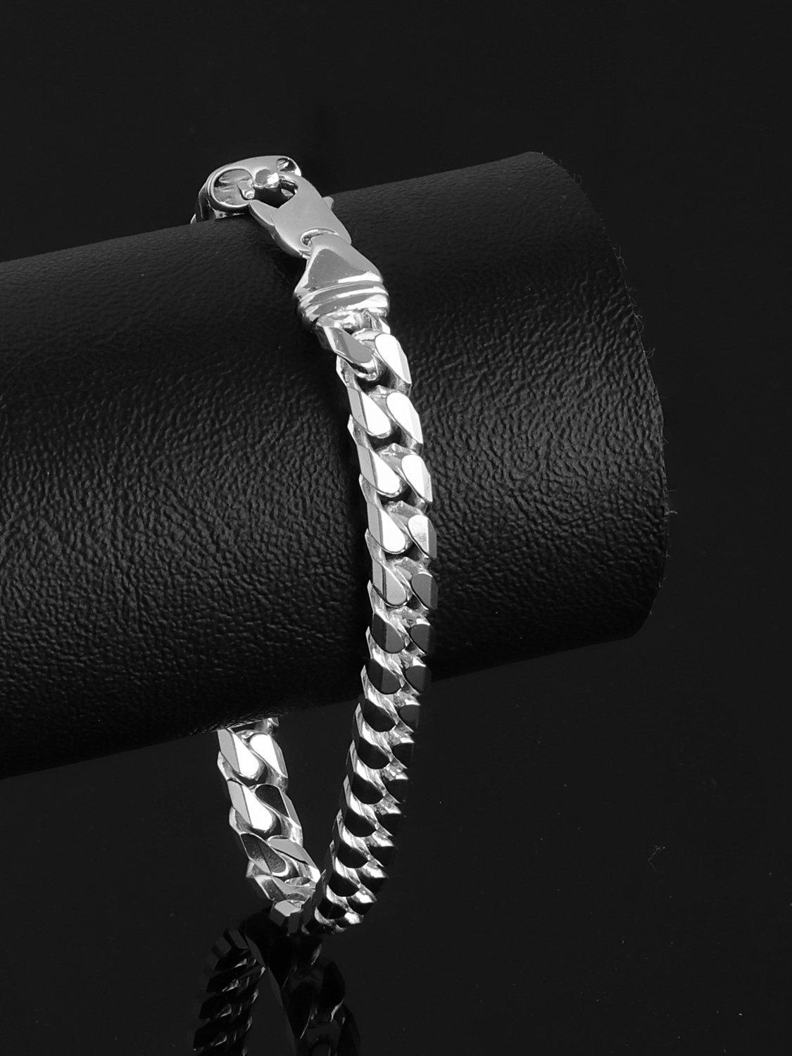 Product image 4 of 4, which shows Nina B Men's Sterling Silver Heavy Curb Chain Bracelet, Silver