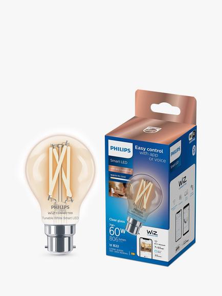 Philips Smart LED C35 B22 Tunable White Clear Filament Smart Light Bulb, Clear