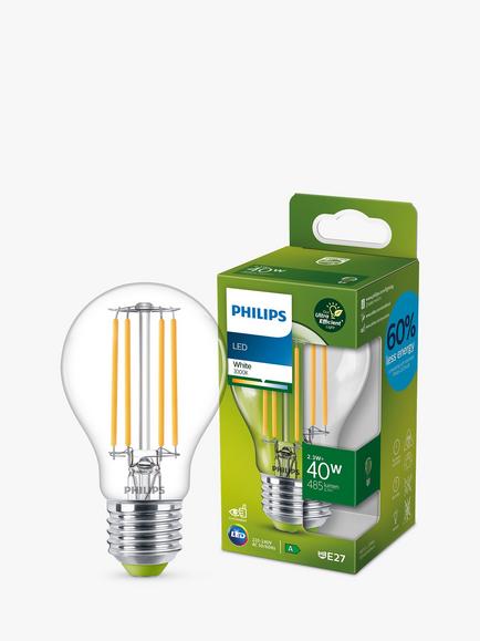 Philips Energy Efficient 2.3W E27 LED Non-Dimmable Classic Bulb, Clear, Clear
