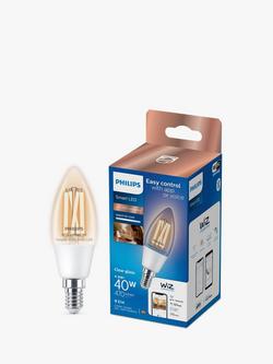 Philips Smart LED 4.9W E14 Dimmable Warm-to-Cool Candle Bulb with WiZ Connected and Bluetooth, Clear, Clear