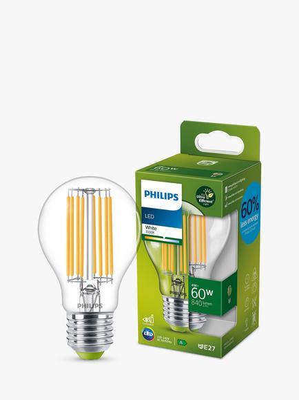 Philips Energy Efficient 4W E27 LED Non-Dimmable Classic Bulb, Clear, Clear