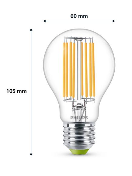 Philips Energy Efficient 4W E27 LED Non-Dimmable Classic Bulb, Clear - view 2, Clear