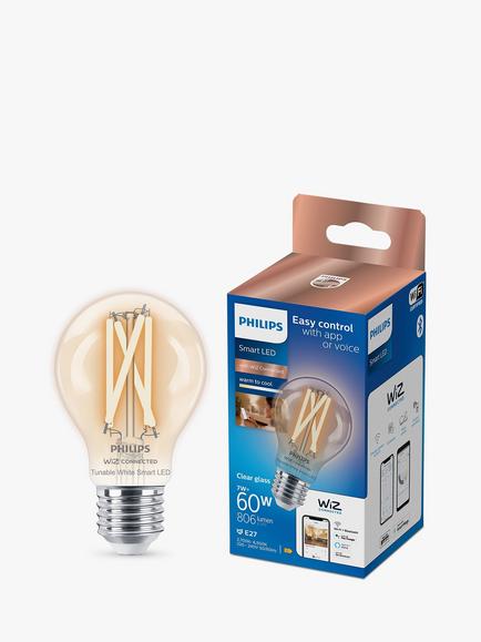Philips Smart LED E27 Tunable White Clear Filament Smart Light Bulb, Clear