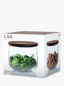 LSA International City Glass Salad Bowl with Walnut Wood Lid, Clear/Natural - view 2, Clear/Natural