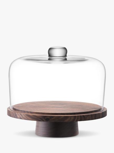 LSA International City Glass Cake / Cheese Dome with Walnut Wood Base, 26cm, Clear/Natural, Clear/Natural