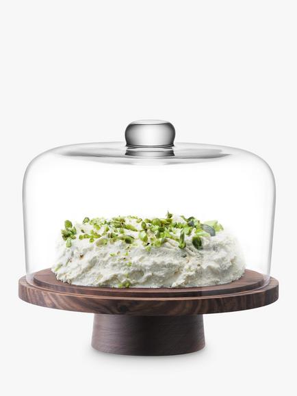 LSA International City Glass Cake / Cheese Dome with Walnut Wood Base, 26cm, Clear/Natural - view 2, Clear/Natural