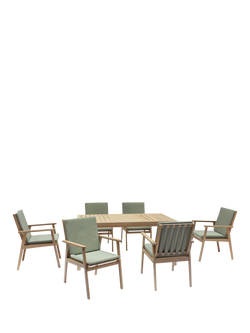 KETTLER Hampton 6-Seater Acacia Wood Garden Dining Table & Chairs, Natural/Sage, Natural/Sage
