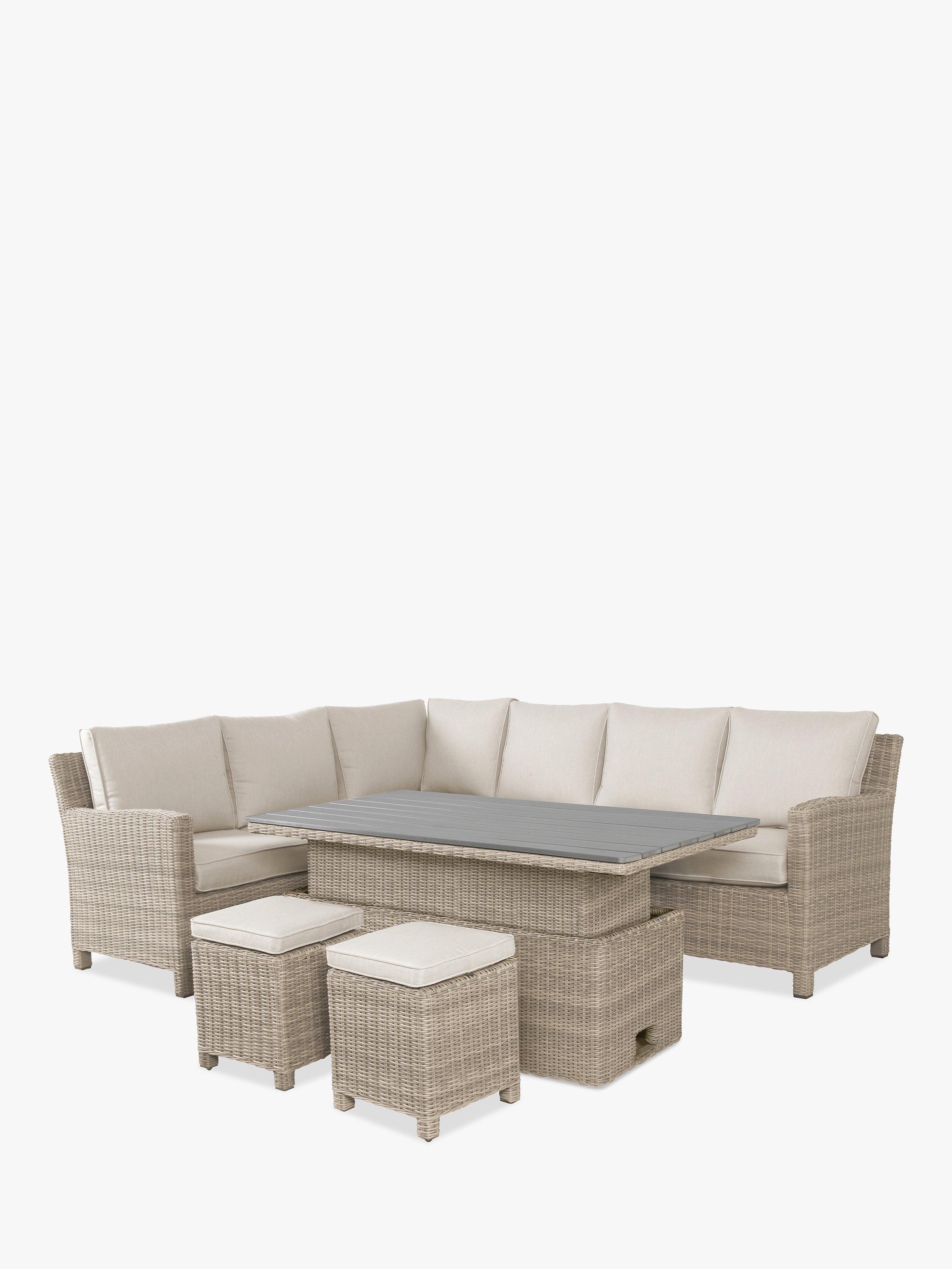 KETTLER Palma 8-Seater Corner Garden Sofa, Adjustable Table & Stools Set, Oyster/Stone