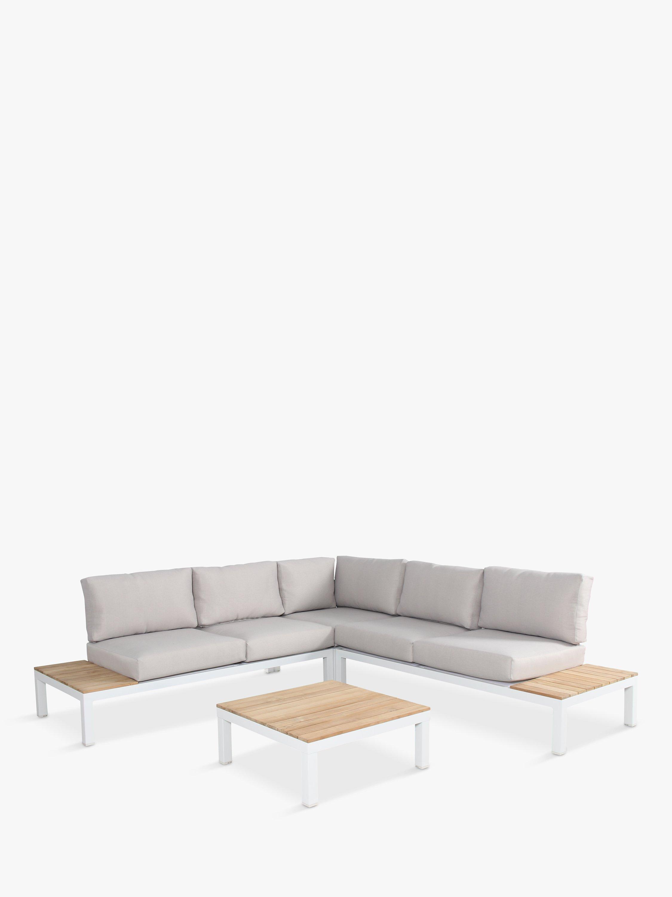 KETTLER Elba Low Corner 4-Seat Garden Lounging Table & Chairs Set, FSC-Certified (Teak Wood), White/Natural