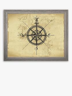 Brookpace Lascelles Map & Compass 'Travel II' Framed Print, 36 x 46cm, Brown, Brown