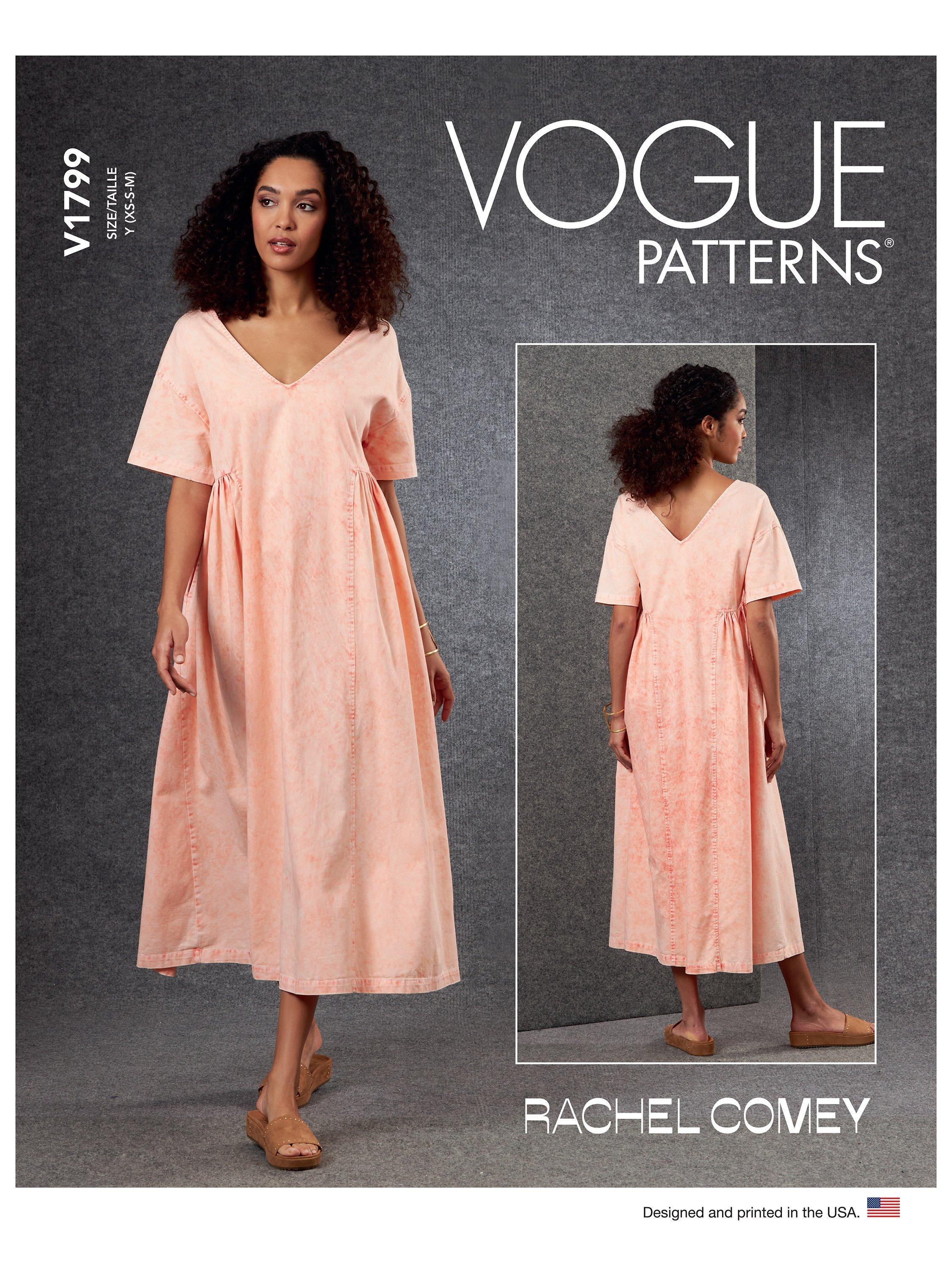 Vogue Misses' V Neck Midi Dress Sewing Pattern, V1799, Y