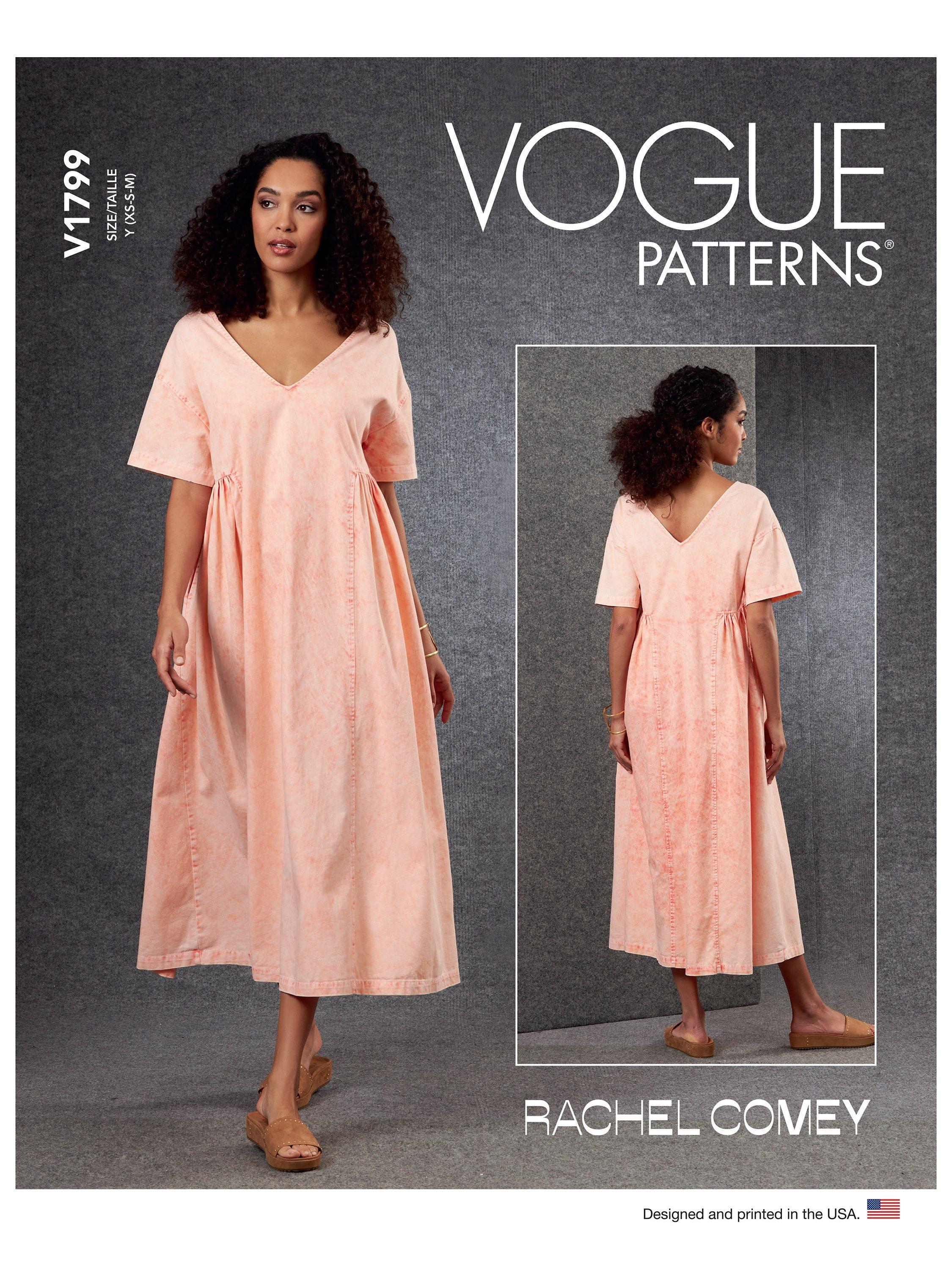 Vogue Misses' V-Neck Midi Dress Sewing Pattern V1799, ZZ