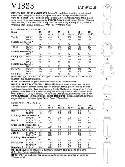 Vogue Misses' Top, Skirt & Trousers Sewing Pattern V1833, A - view 2, 