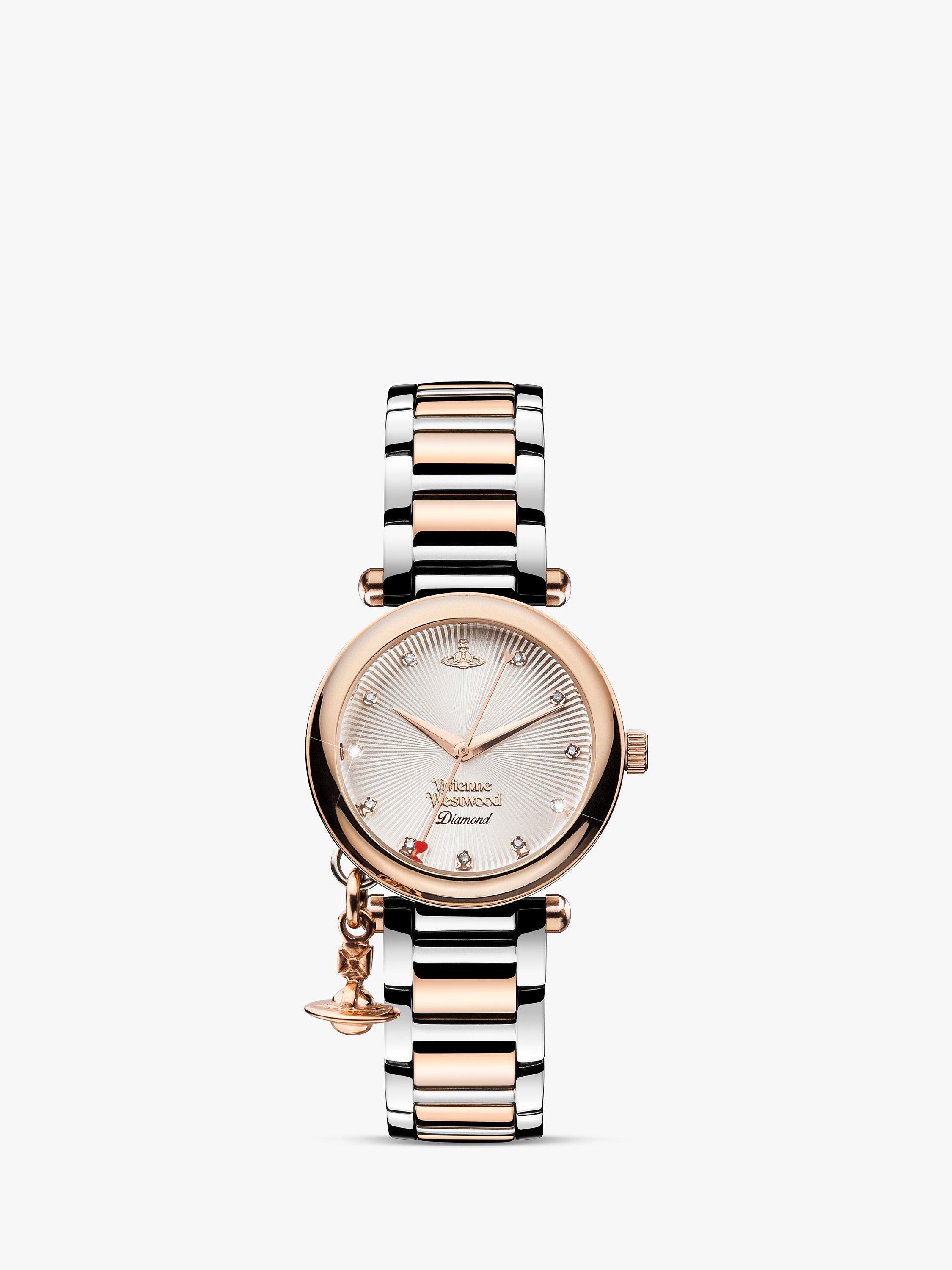 Vivienne Westwood VV006SLRS Women s Orb Diamond Bracelet Strap Watch Silver Rose Gold