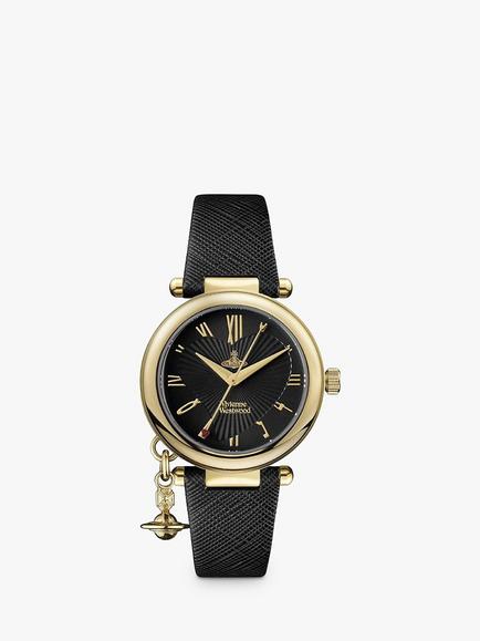 Vivienne Westwood Women's Orb Heart Leather Strap Watch, Black VV006GDBLK
