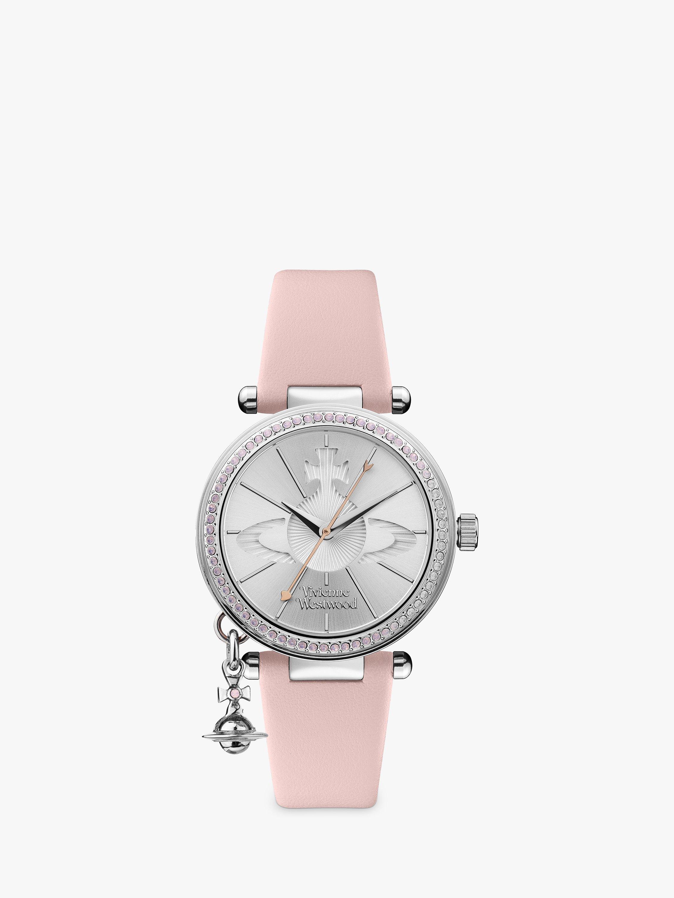 Vivienne Westwood Women's Orb Pastelle Swarovski Crystal Leather Strap Watch, Pale Pink/Silver VV006SLPK