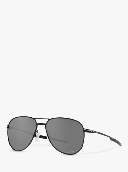 Oakley OO4147 Men's Contrail Pilot Prizm Polarised Sunglasses, Satin Black/Matte Grey