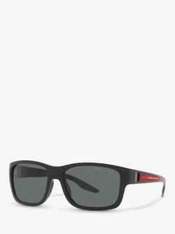 Prada Linea Rossa PS 01WS Men's Pillow Polarised Sunglasses, Black/Matte Grey