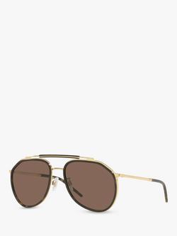 Dolce & Gabbana DG227702 Men's Aviator Sunglasses, Gold/Havana, Gold/Havana
