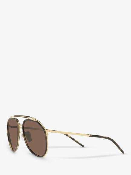Dolce & Gabbana DG227702 Men's Aviator Sunglasses, Gold/Havana - view 2, Gold/Havana