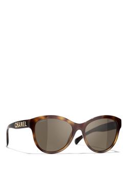 CHANEL CH5458 Women's Oval Sunglasses, Havana, Havana